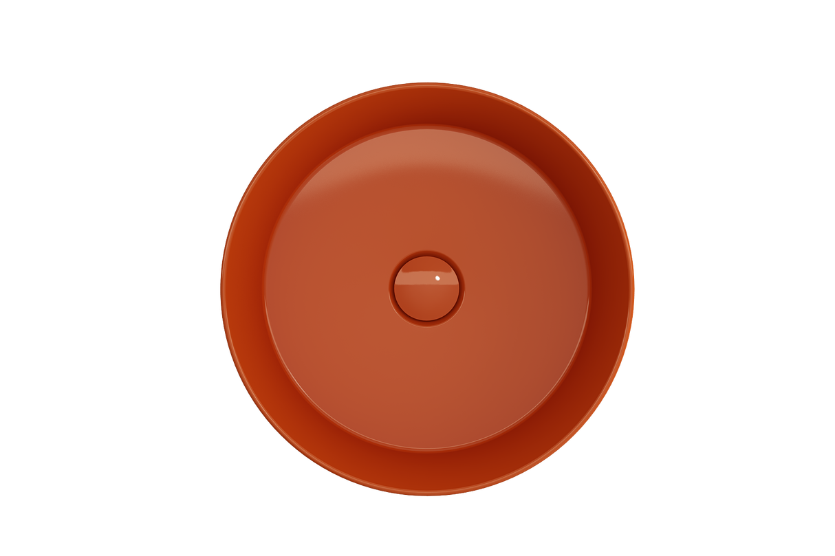 BOCCHI 1478-012-0125 Sottile Round Vessel Fireclay 15 in. with Matching Drain Cover in Orange