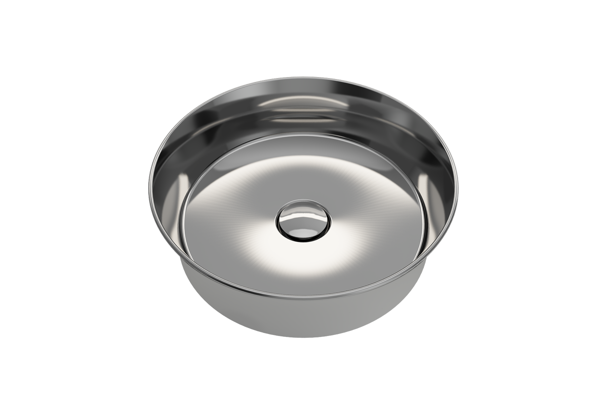 BOCCHI 1478-401-0125 Sottile Round Vessel Fireclay 15 in. with Matching Drain Cover in Platinum