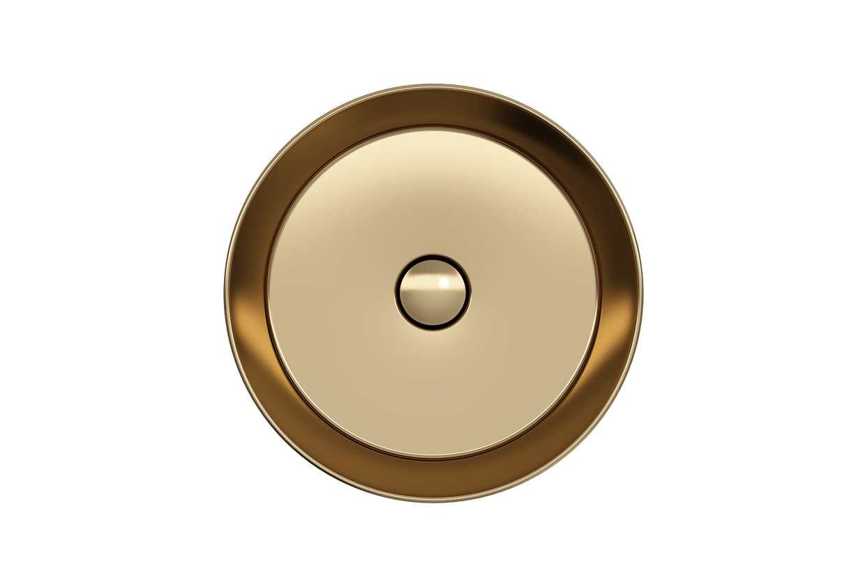 BOCCHI 1478-403-0125 Sottile Round Vessel Fireclay 15 in. with Matching Drain Cover in Matte Gold