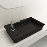 BOCCHI 1479-004-0126 Sottile Rectangle Vessel Fireclay 23.5 in. 1-Hole Faucet Deck with Matching Drain Cover in Matte Black