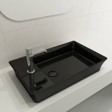 BOCCHI 1479-005-0126 Sottile Rectangle Vessel Fireclay 23.5 in. 1-Hole Faucet Deck with Matching Drain Cover in Black