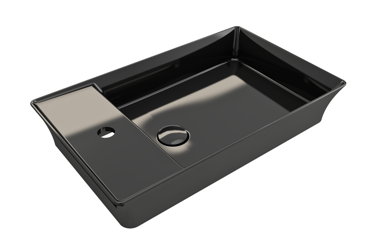 BOCCHI 1479-005-0126 Sottile Rectangle Vessel Fireclay 23.5 in. 1-Hole Faucet Deck with Matching Drain Cover in Black