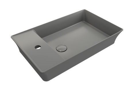 BOCCHI 1479-006-0126 Sottile Rectangle Vessel Fireclay 23.5 in. 1-Hole Faucet Deck with Matching Drain Cover in Matte Gray