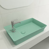 BOCCHI 1479-033-0126 Sottile Rectangle Vessel Fireclay 23.5 in. 1-Hole Faucet Deck with Matching Drain Cover in Matte Mint Green