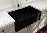 BOCCHI 1481-005-0120 Aderci Ultra-Slim Farmhouse Apron Front Fireclay 30 in. Single Bowl Kitchen Sink with Protective Bottom Grid and Strainer in Black