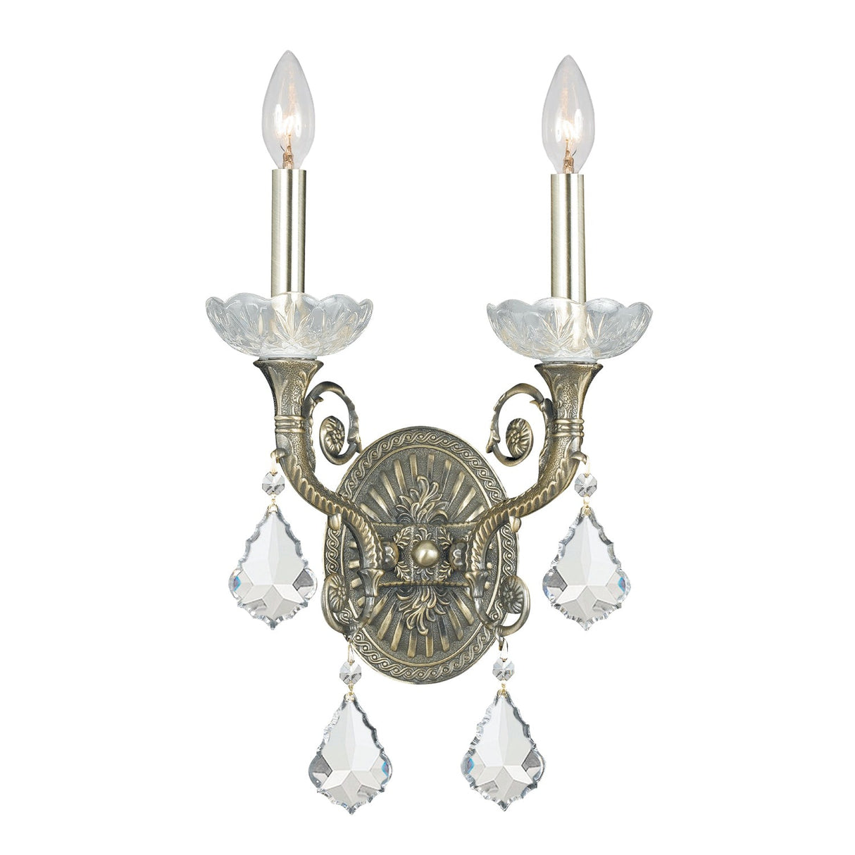 Majestic 2 Light Spectra Crystal Historic Brass Sconce 1482-HB-CL-SAQ