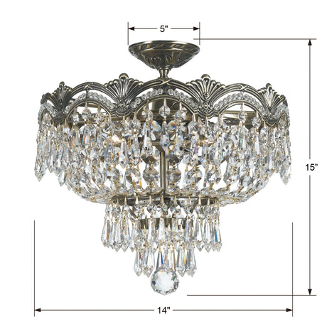 Majestic 3 Light Clear Italian Crystal Historic Brass Semi Flush Mount 1483-HB-CL-I