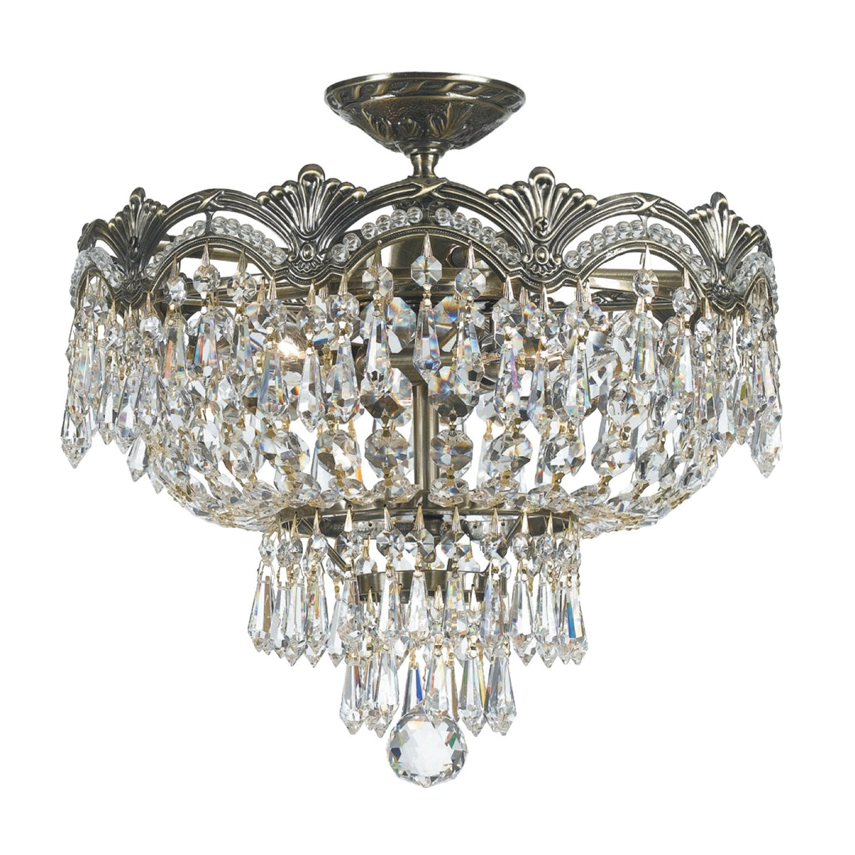 Majestic 3 Light Hand Cut Crystal Historic Brass Semi Flush Mount 1483-HB-CL-MWP