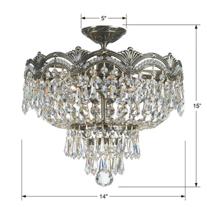Majestic 3 Light Clear Italian Crystal Historic Brass Semi Flush Mount 1483-HB-CL-I