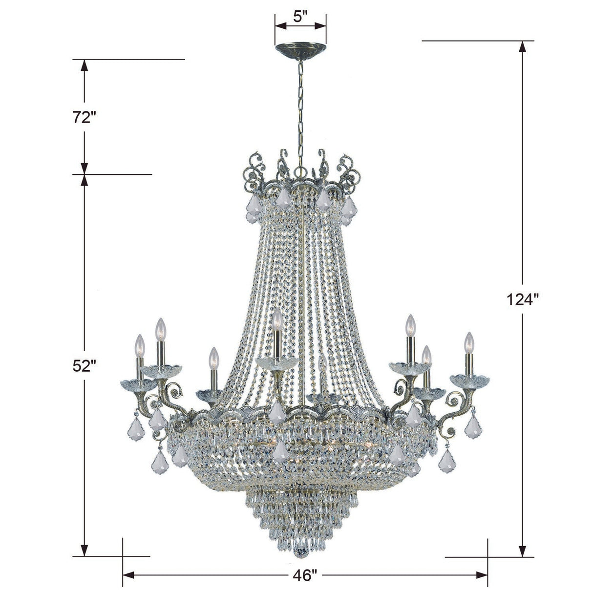 Majestic 20 Light Hand Cut Crystal Historic Brass Chandelier 1488-HB-CL-MWP