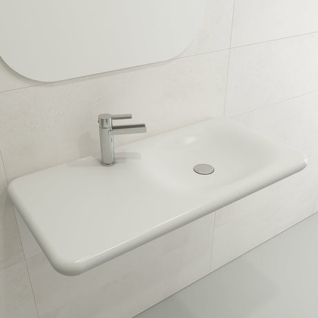 BOCCHI 1490-002-0126 Fenice Wall-Mounted Sink Fireclay 35.5 in. 1-Hole in Matte White
