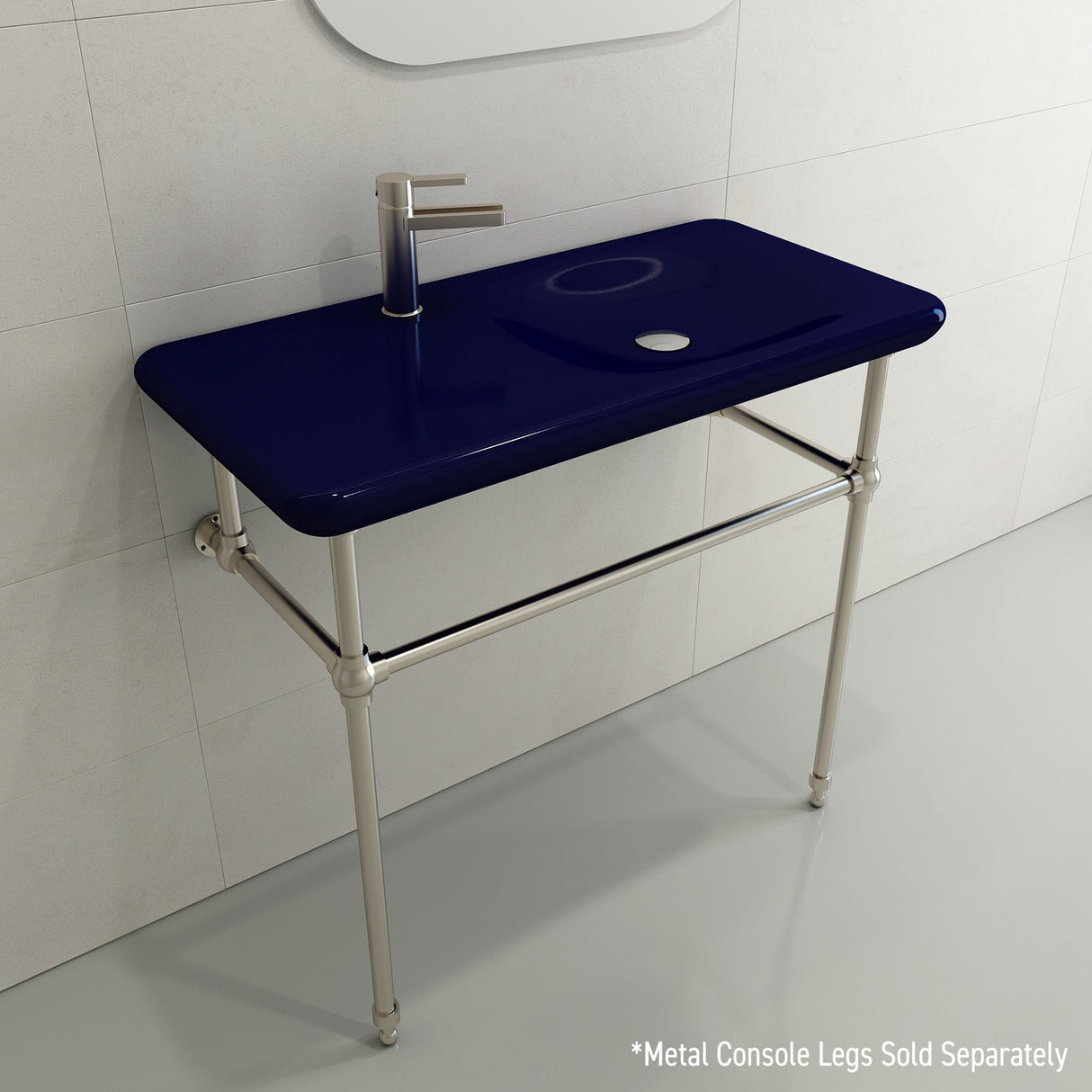 BOCCHI 1490-010-0126 Fenice Wall-Mounted Sink Fireclay 35.5 in. 1-Hole in Sapphire Blue