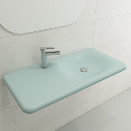 BOCCHI 1490-029-0126 Fenice Wall-Mounted Sink Fireclay 35.5 in. 1-Hole in Matte Ice Blue