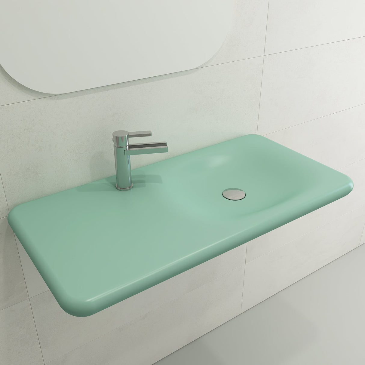 BOCCHI 1490-033-0126 Fenice Wall-Mounted Sink Fireclay 35.5 in. 1-Hole in Matte Mint Green