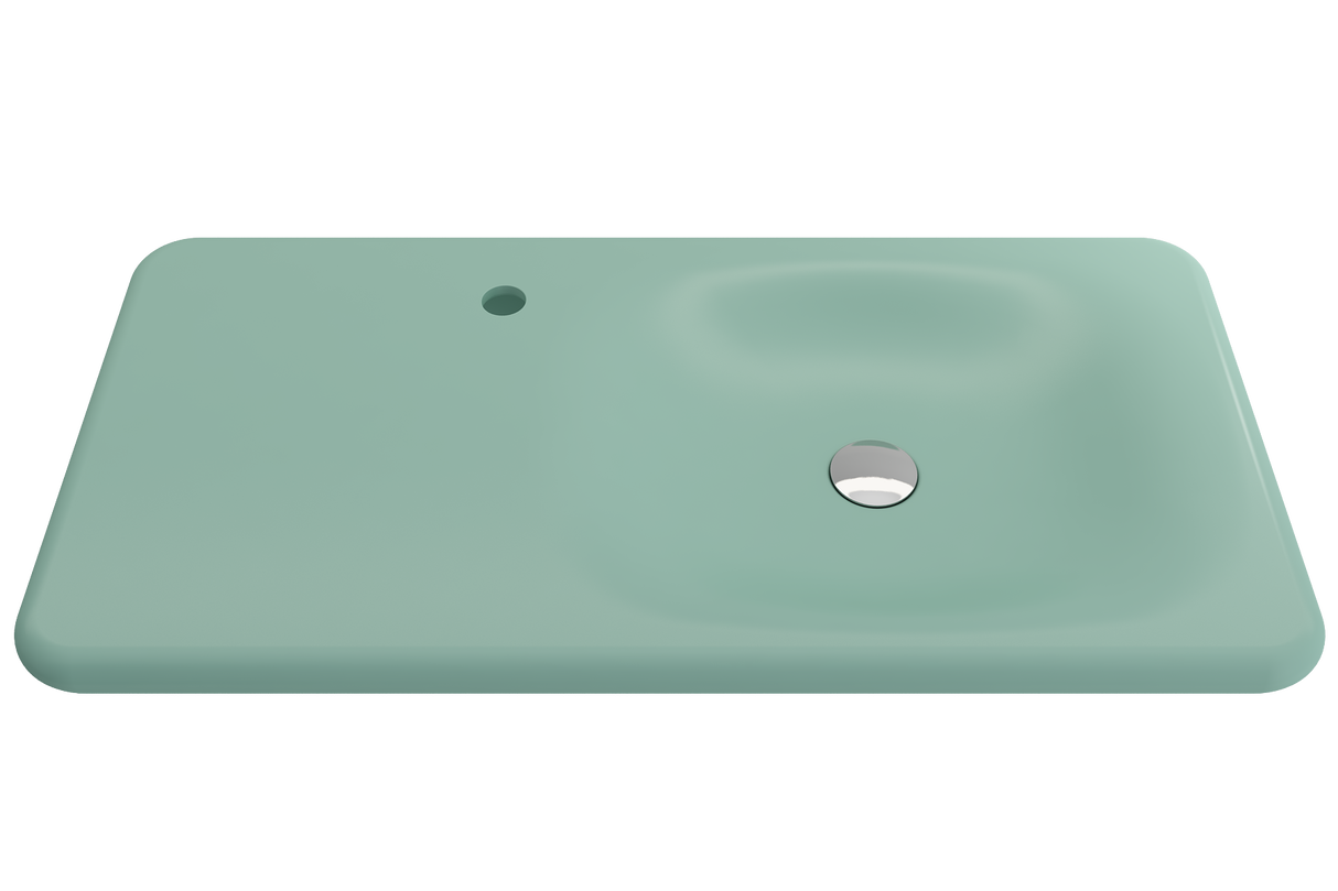 BOCCHI 1490-033-0126 Fenice Wall-Mounted Sink Fireclay 35.5 in. 1-Hole in Matte Mint Green