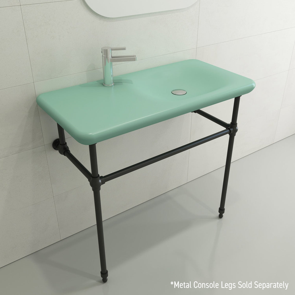 BOCCHI 1490-033-0126 Fenice Wall-Mounted Sink Fireclay 35.5 in. 1-Hole in Matte Mint Green