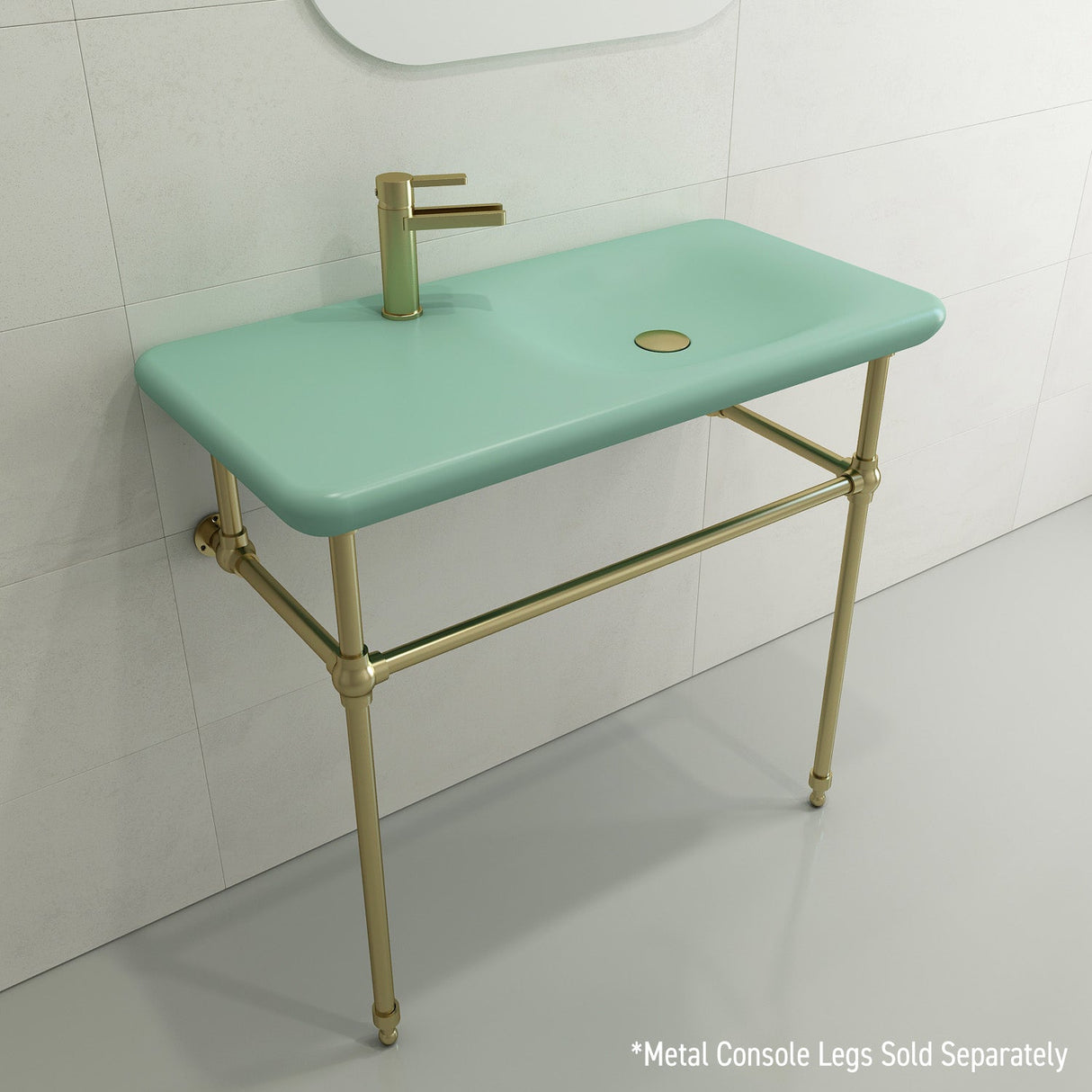 BOCCHI 1490-033-0126 Fenice Wall-Mounted Sink Fireclay 35.5 in. 1-Hole in Matte Mint Green