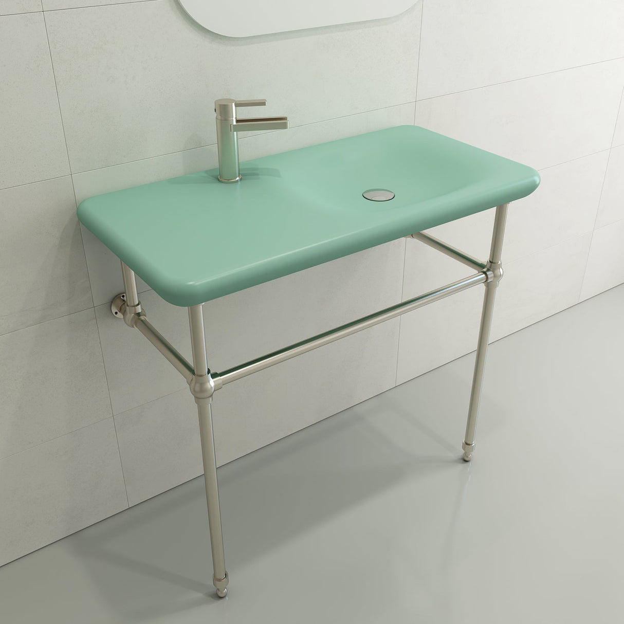 BOCCHI 1490-033-0126 Fenice Wall-Mounted Sink Fireclay 35.5 in. 1-Hole in Matte Mint Green