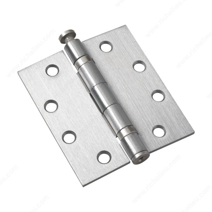 Richelieu 44823BCB 114 mm (4 1/2") Full Mortise Ball Bearing Butt Hinge with Raised Pin, Brushed Chrome