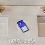 Lorelai 60" Double Vanity, Bright White w/ 3 CM Victorian Silver Silestone Top w/FreePower Wireless Charger