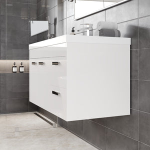 Lugano 36 in. White Wall Mount Single Sink Bath Vanity with Acrylic Top and Integrated Sink