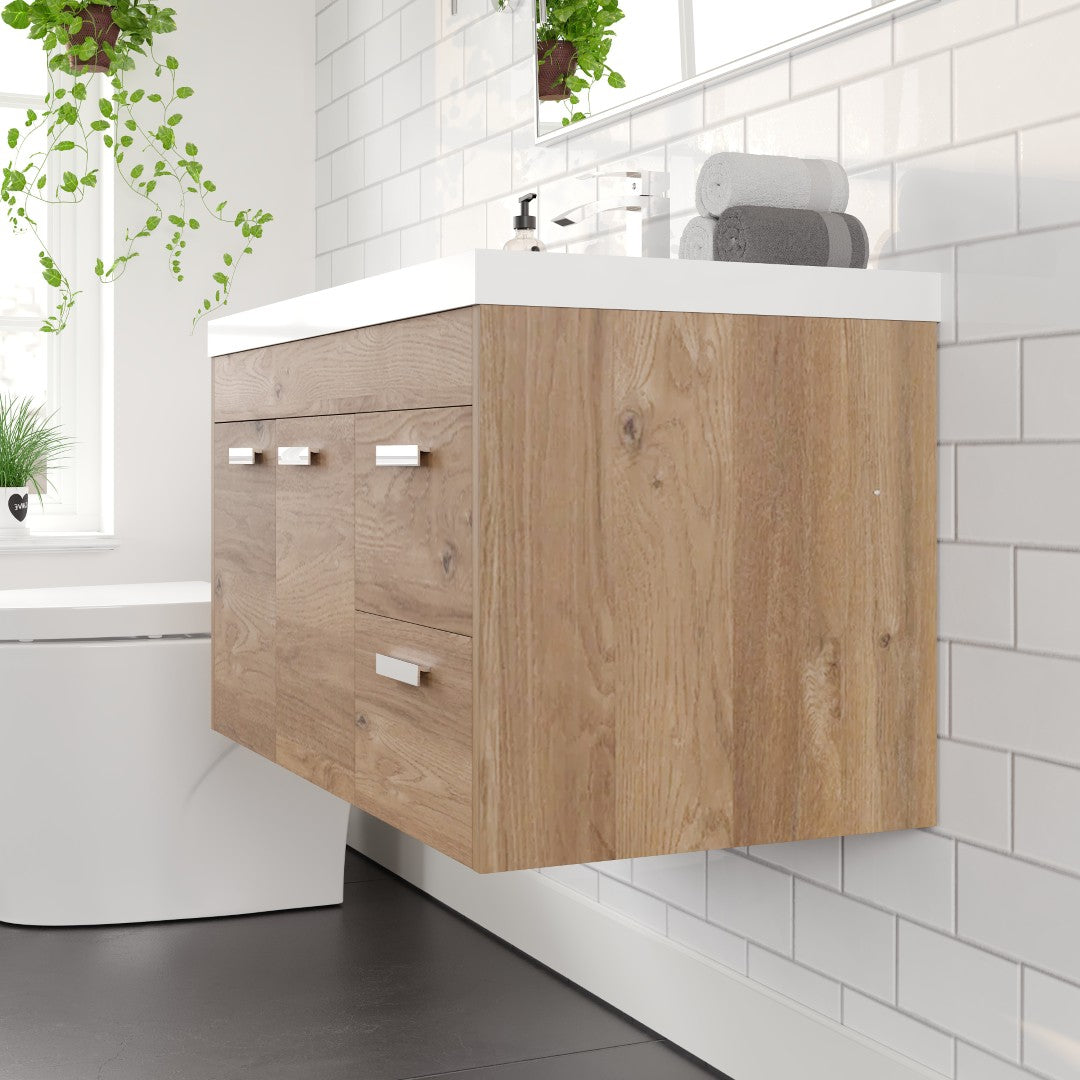 Lugano 36 in. Natural Oak Wall Mount Single Sink Bath Vanity with Acrylic Top and Integrated Sink
