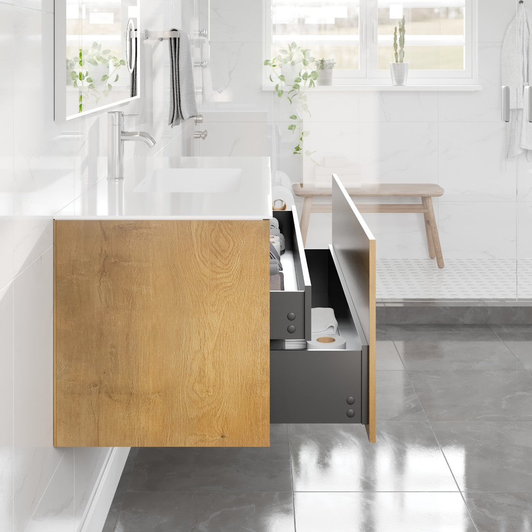 Madeira 48 in. Oak Wall Mount Single Sink Bath Vanity with Acrylic Top and Integrated Sink