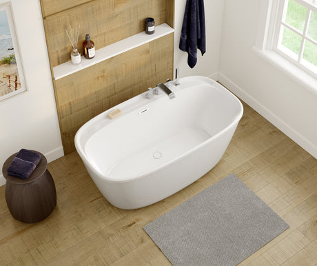 MAAX 106841-000-002-000 Odetta 58 x 32 AcrylX Freestanding Center Drain Bathtub in White with White Skirt