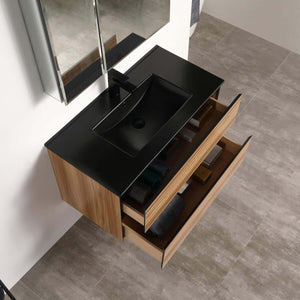 Blossom Annecy 36″ Wall-Hung Vanity - Modern Minimalist Design with Soft-Closing Drawers in Dark Walnut and Maple