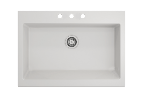 BOCCHI 1500-001-0127 Nuova Apron Front Drop-In Fireclay 34 in. Single Bowl Kitchen Sink with Protective Bottom Grid and Strainer in White