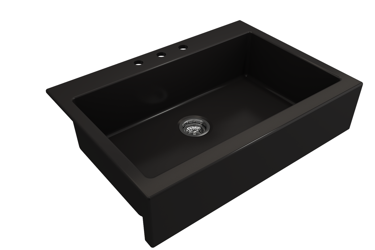 BOCCHI 1500-004-0127 Nuova Apron Front Drop-In Fireclay 34 in. Single Bowl Kitchen Sink with Protective Bottom Grid and Strainer in Matte Black