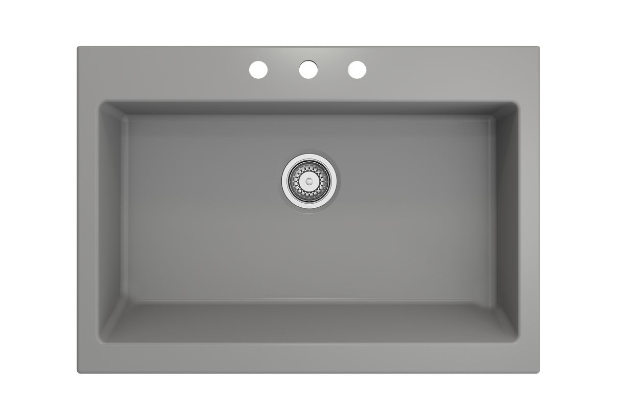 BOCCHI 1500-006-0127 Nuova Apron Front Drop-In Fireclay 34 in. Single Bowl Kitchen Sink with Protective Bottom Grid and Strainer in Matte Gray