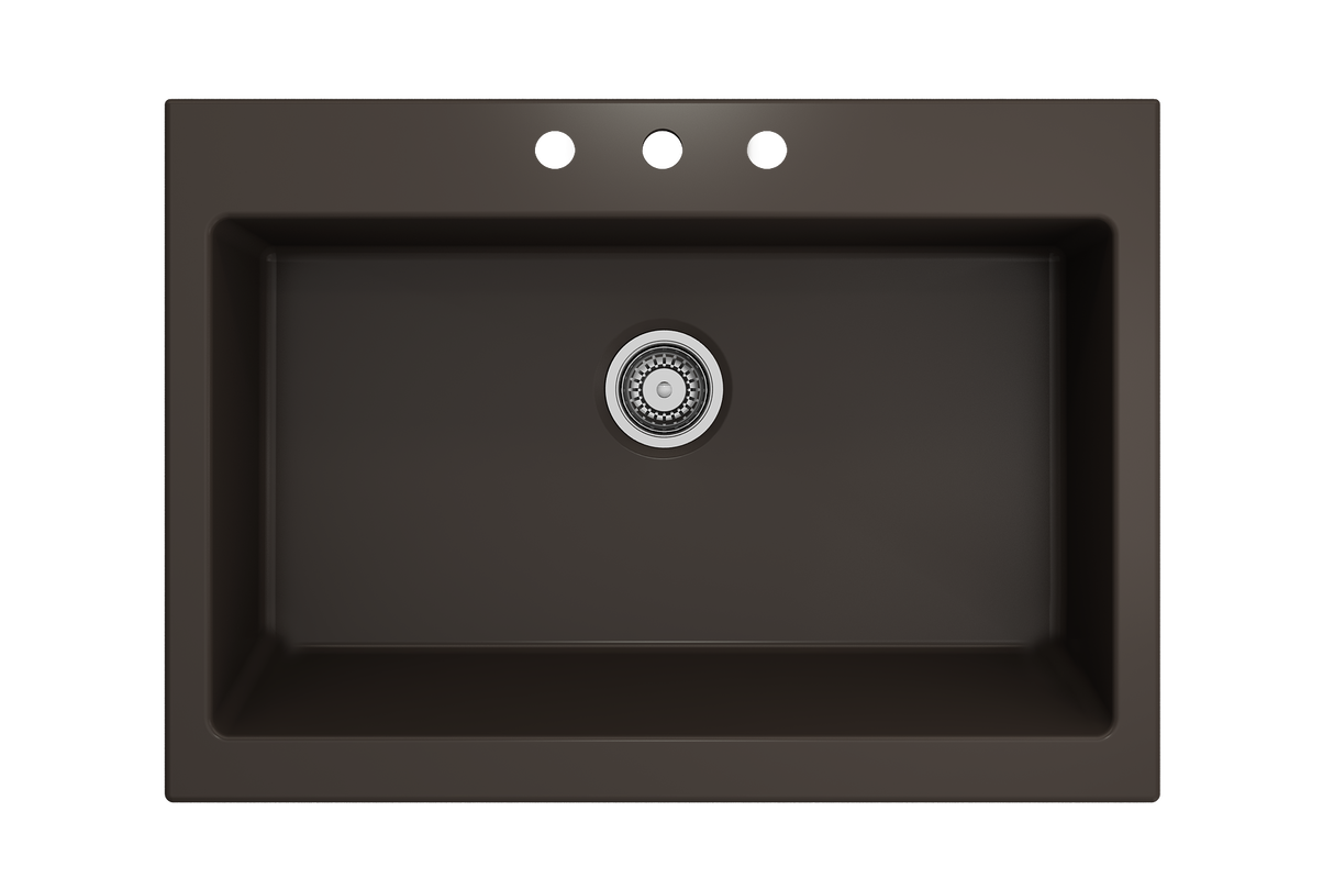BOCCHI 1500-025-0127 Nuova Apron Front Drop-In Fireclay 34 in. Single Bowl Kitchen Sink with Protective Bottom Grid and Strainer in Matte Brown