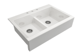 BOCCHI 1501-001-0127 Nuova Apron Front Drop-In Fireclay 34 in. 50/50 Double Bowl Kitchen Sink with Protective Bottom Grids and Strainers in White