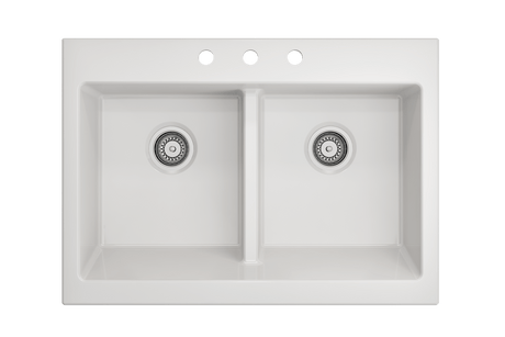 BOCCHI 1501-001-0127 Nuova Apron Front Drop-In Fireclay 34 in. 50/50 Double Bowl Kitchen Sink with Protective Bottom Grids and Strainers in White