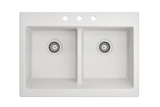 BOCCHI 1501-001-0127 Nuova Apron Front Drop-In Fireclay 34 in. 50/50 Double Bowl Kitchen Sink with Protective Bottom Grids and Strainers in White