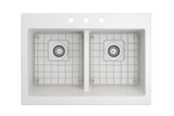 BOCCHI 1501-001-0127 Nuova Apron Front Drop-In Fireclay 34 in. 50/50 Double Bowl Kitchen Sink with Protective Bottom Grids and Strainers in White