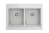 BOCCHI 1501-002-0127 Nuova Apron Front Drop-In Fireclay 34 in. 50/50 Double Bowl Kitchen Sink with Protective Bottom Grids and Strainers in Matte White