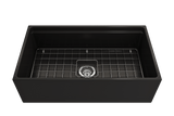 BOCCHI 1504-004-0120 Contempo Step-Rim Apron Front Fireclay 33 in. Single Bowl Kitchen Sink with Integrated Work Station & Accessories in Matte Black