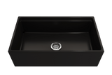 BOCCHI 1504-004-0120 Contempo Step-Rim Apron Front Fireclay 33 in. Single Bowl Kitchen Sink with Integrated Work Station & Accessories in Matte Black