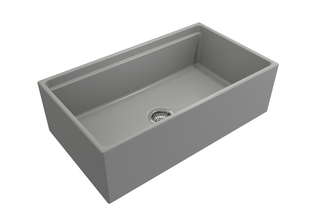 BOCCHI 1504-006-0120 Contempo Step-Rim Apron Front Fireclay 33 in. Single Bowl Kitchen Sink with Integrated Work Station & Accessories in Matte Gray