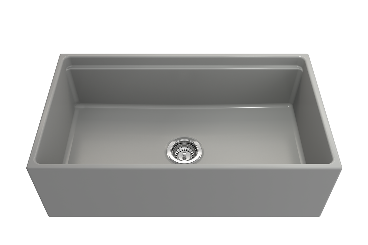 BOCCHI 1504-006-0120 Contempo Step-Rim Apron Front Fireclay 33 in. Single Bowl Kitchen Sink with Integrated Work Station & Accessories in Matte Gray