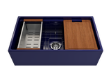 BOCCHI 1504-010-0120 Contempo Step-Rim Apron Front Fireclay 33 in. Single Bowl Kitchen Sink with Integrated Work Station & Accessories in Sapphire Blue