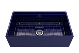 BOCCHI 1504-010-0120 Contempo Step-Rim Apron Front Fireclay 33 in. Single Bowl Kitchen Sink with Integrated Work Station & Accessories in Sapphire Blue