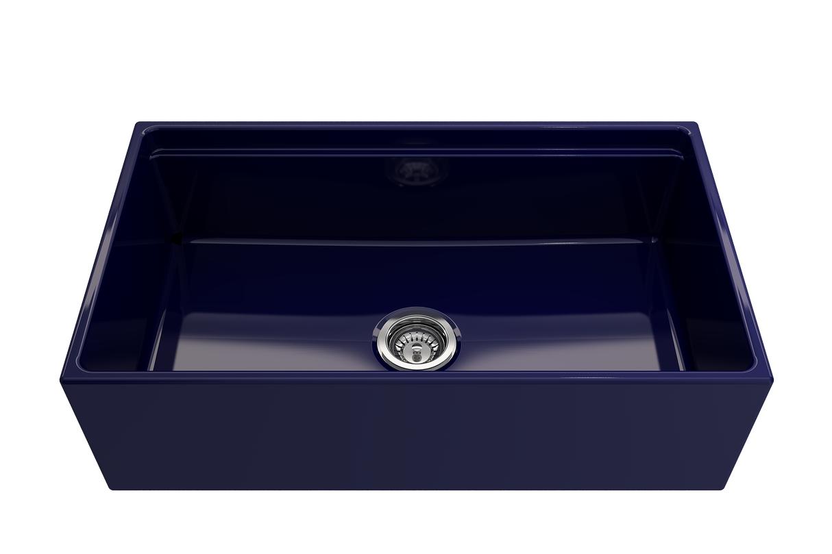 BOCCHI 1504-010-0120 Contempo Step-Rim Apron Front Fireclay 33 in. Single Bowl Kitchen Sink with Integrated Work Station & Accessories in Sapphire Blue