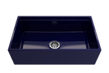 BOCCHI 1504-010-0120 Contempo Step-Rim Apron Front Fireclay 33 in. Single Bowl Kitchen Sink with Integrated Work Station & Accessories in Sapphire Blue