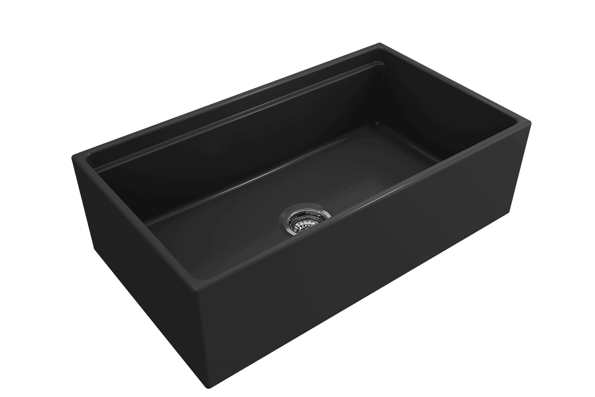 BOCCHI 1504-020-0120 Contempo Step-Rim Apron Front Fireclay 33 in. Single Bowl Kitchen Sink with Integrated Work Station & Accessories in Matte Dark Gray