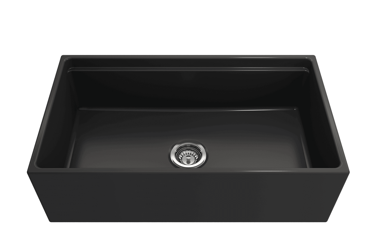 BOCCHI 1504-020-0120 Contempo Step-Rim Apron Front Fireclay 33 in. Single Bowl Kitchen Sink with Integrated Work Station & Accessories in Matte Dark Gray