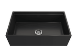 BOCCHI 1504-020-0120 Contempo Step-Rim Apron Front Fireclay 33 in. Single Bowl Kitchen Sink with Integrated Work Station & Accessories in Matte Dark Gray