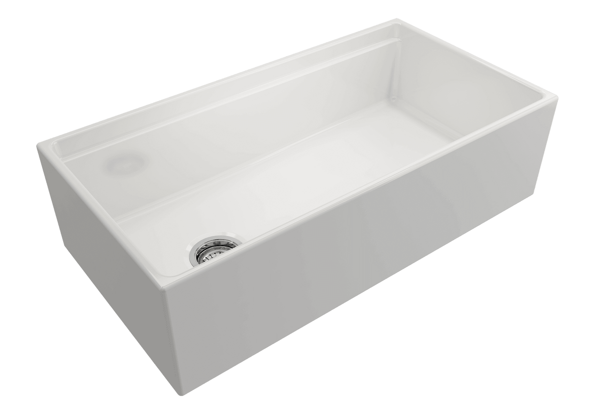 BOCCHI 1505-001-0120 Contempo Step-Rim Apron Front Fireclay 36 in. Single Bowl Kitchen Sink with Integrated Work Station & Accessories in White